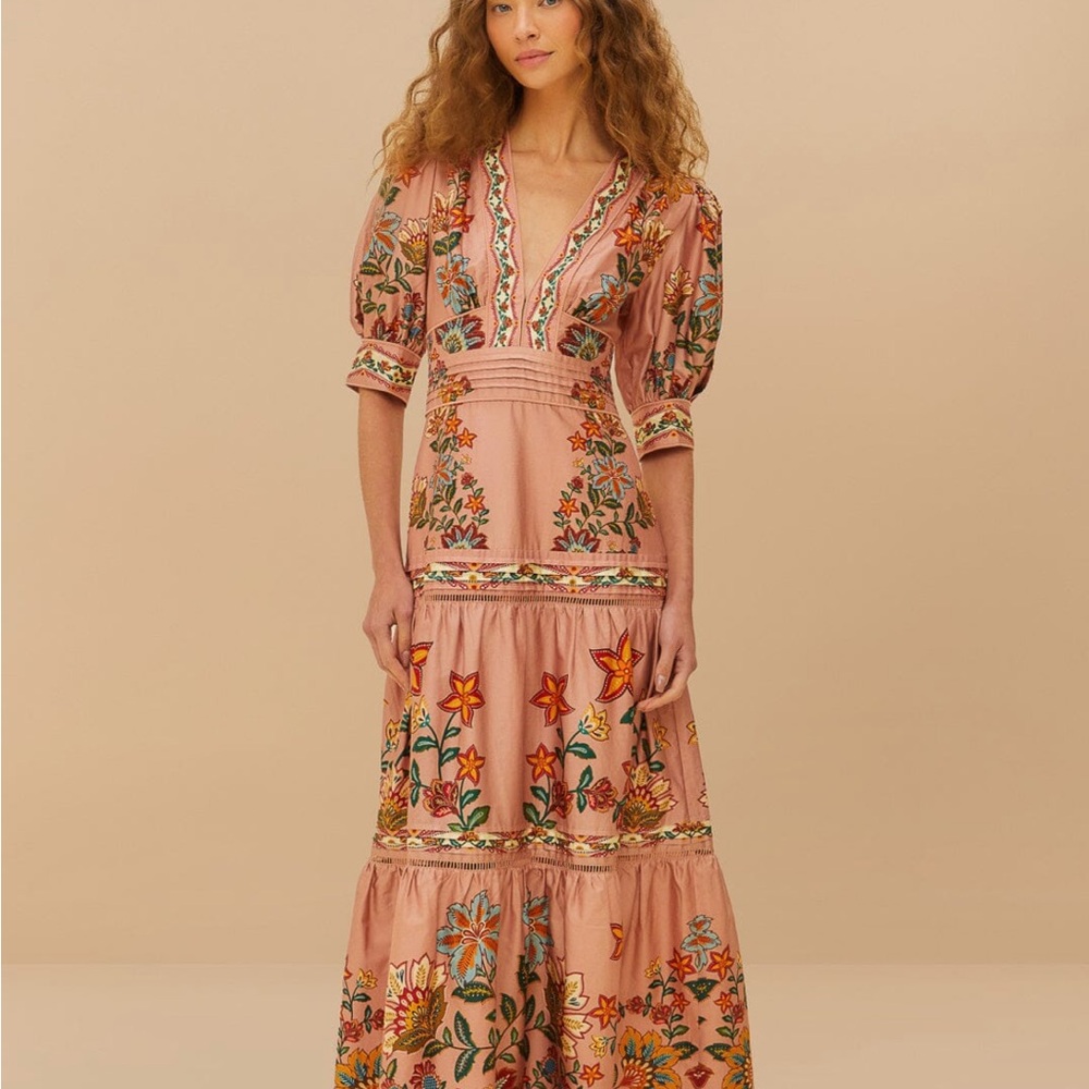 Farm Rio Pink Garden Delight Short Sleeve Maxi Dress